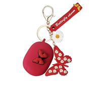 Jolie coque pour les nouveaux Beats Studio Buds 2021 avec porte-clés papillon, étui de chargement en silicone Kawaii Beats Studio Buds - Accessoires de protection pour femmes et filles (rouge)