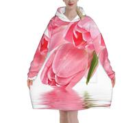 Jolie couverture à capuche en flanelle à imprimé floral rose, surdimensionnée pour adultes, sweat à capuche portable avec poche pour adolescents, Noir , 280g flannel