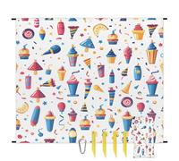 Jolie couverture de plage en forme de crème glacée imperméable et légère pour voyage, camping, randonnée, pique-nique, festivals avec 4 piquets, 1 sac de transport de voyage, 1 mousqueton