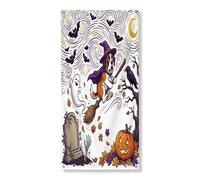 Jolie couverture de porte extérieure de chien sorcière Saint-Bernard Halloween 91,4 x 183 cm, cimetière effrayant imprimé bannière de porte avant et arrière, décoration effrayante pour la maison et le