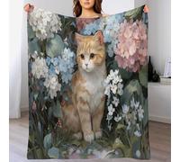 Jolie Couverture en Flanelle Imprimée HD avec Chaton Mignon, Lit, Voyage Et Sieste, pour La Chambre d'enfant Et La Décoration du Canapé-Lit (Hortensia Jardin 220 X 240 Cm) Couleurs Mélangées