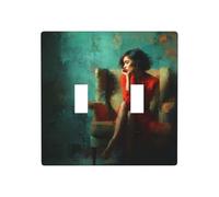 Jolie femme assise sur une chaise double interrupteur à bascule plaque murale décoration taille standard - 11,4 x 11,4 cm