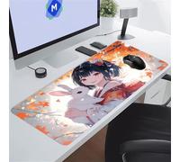 Jolie Fille Lapin Tapis de Souris XXL 600x300x2 mm Grand Tapis de Souris Gaming, Base en Caoutchouc antidérapante,Extended Clavier Mousepad pour Maison/Bureau/Gamer