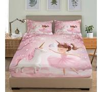 Jolie Fille Licorne Dansant Parure de Lit Adulte & Enfant Microfibre Brossé Extra Doux Drap Housse 80x160 cm, 30 cm Poche Profonde, Rose Confortable et Respirant Drap Housse 2 Personnes