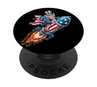 Jolie fusée avec Sam Patriotique pour Les Amateurs de Feux d'artifice PopSockets PopGrip Adhésif
