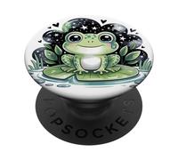 Jolie Grenouille Qui pleure sur Un lys sous Le Ciel étoilé PopSockets PopGrip Adhésif