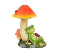 Jolie grenouille solaire étanche - Lampe solaire en forme de champignon | Sculpture de grenouille endormie pour terrasse, cour, pelouse | Statue en résine | Lampes solaires champignons d'extérieur