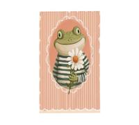 Jolie grenouille souriante tenant une marguerite - Drapeaux de maison de jardin - Bannière de vœux avec œillets - Décoration d'intérieur ou d'extérieur