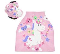 Jolie Licorne Blanche Rose Housse de Canopée pour Poussette,Siège de Voiture pour Bébé Dais Siège Auto Couverture D'Allaitement Pare-Soleil Respirant Extensible pour Bébé