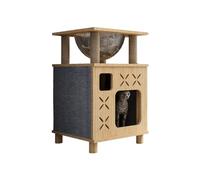 Jolie Maison de Chat Nid for Chat Villa en Bois Massif for Chat Maison fermée for Chat Cadre d'escalade for Chat Table de Chevet Tabouret commun for Personnes et Chats Maison de Chat(C)