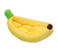 Jolie maison en forme de banane pour chat, lit créatif en forme de bateau moelleux pour animaux de compagnie, nid pour chaton avec coussin amovible, grotte lavable pour petits chiens (jaune, XL)