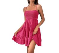 Jolie mini robe froncée avec bretelles spaghetti, robe d'été trapèze sans manches avec volants pour les vacances à la plage, Rose, M