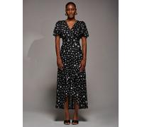 Jolie Moi Jolie Moi Black Angel Sleeve Mesh Frill Wrap Maxi Dress Black 16