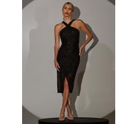 Jolie Moi Jolie Moi Black Cross Neck Slit Sequin Bodycon Dress Black EU 46 (UK 18)