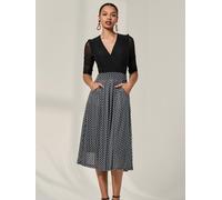 Jolie Moi Jolie Moi Black Mesh Two Tone Half Sleeve Midi Dress Black EU 40 (UK 12)