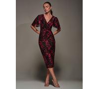 Jolie Moi Jolie Moi Black Print Mesh Angel Sleeve Bodycon Midi Dress Black EU 40 (UK 12)