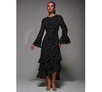 Jolie Moi Jolie Moi Black Ruffled Long Sleeve Tiered Chiffon Midaxi Dress Black EU 44 (UK 16)