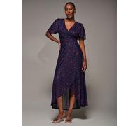 Jolie Moi Jolie Moi Blue Angel Sleeve Mesh Frill Wrap Maxi Dress Blue EU 44 (UK 16)