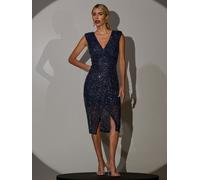 Jolie Moi Jolie Moi Blue Deja Sequin Midi Dress With Slit Blue 14