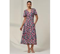 Jolie Moi Jolie Moi Blue Floral Print Pleated Wrap Front Dress Blue 8