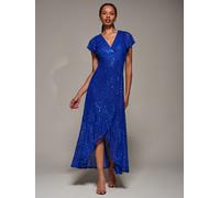 Jolie Moi Jolie Moi Blue Frill Short Sleeve Sequin Maxi Dress Blue EU 42 (UK 14)