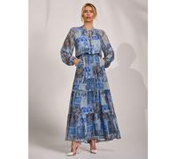 Jolie Moi Jolie Moi Blue Long Sleeve Chiffon Tiered Maxi Dress Blue 42