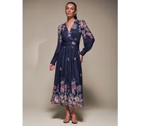 Jolie Moi Jolie Moi Blue Long Sleeve Printed Mesh Midaxi Dress Blue EU 44 (UK 16)