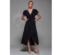 Jolie Moi Jolie Moi Blue Metallic Angel Sleeve Wrap Maxi Dress Blue EU 36 (UK 8)