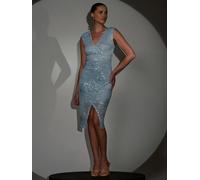 Jolie Moi Jolie Moi Blue Sequin Midi Dress With Shoulder Pad Dress Blue 12