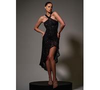 Jolie Moi Jolie Moi Blue Side Ruffle Cross Neck Sequin Dress Blue EU 44 (UK 16)