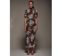 Jolie Moi Jolie Moi Brown High Neck Angel Sleeve Chiffon Maxi Dress Brown EU 46 (UK 18)