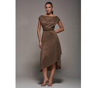 Jolie Moi Jolie Moi Brown Textured Asymmetrical Draped Midaxi Dress Brown 36