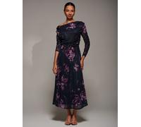 Jolie Moi Jolie Moi Denim Black Long Sleeve Asymmetric Gathered Mesh Midi Dress Denim Black 20