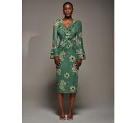 Jolie Moi Jolie Moi Green Frill Sleeve Pleated Wrap Midi Dress Green EU 36 (UK 8)