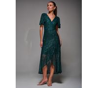 Jolie Moi Jolie Moi Green Sequin Angel Sleeve Ruffle Hem Maxi Dress Green EU 40 (UK 12)