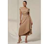 Jolie Moi Jolie Moi Natural Asymmetric Draped Midi Dress Natural EU 36 (UK 8)