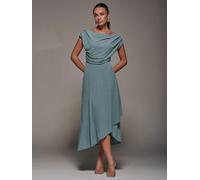 Jolie Moi Jolie Moi Navy Blue Textured Jersey Asymmetric Midi Dress Navy Blue EU 36 (UK 8)