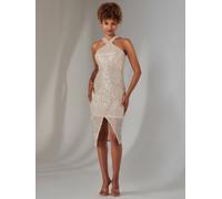 Jolie Moi Jolie Moi Nude Cross Neck Slit Bodycon Dress Nude EU 40 (UK 12)