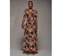 Jolie Moi Jolie Moi Orange Angel Sleeve Draped Mesh Maxi Dress Orange EU 36 (UK 8)