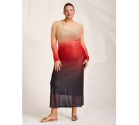 Jolie Moi Jolie Moi Orange Ombre Long Sleeve Slash Neck Mesh Maxi Dress Orange EU 42 (UK 14)