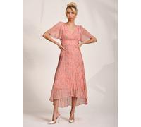 Jolie Moi Jolie Moi Pink Floral Pleated Dip Hem Maxi Dress Pink EU 46 (UK 18)
