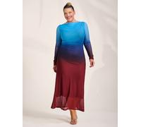 Jolie Moi Jolie Moi Red Ombre Long Sleeve Slash Neck Mesh Maxi Dress Red EU 36 (UK 8)