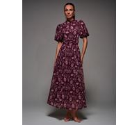Jolie Moi Jolie Moi Red Puffy Sleeve Printed Mesh Maxi Dress Red 44