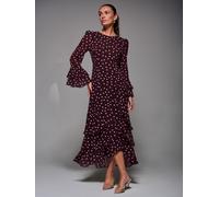 Jolie Moi Jolie Moi Red Ruffled Long Sleeve Tiered Chiffon Midaxi Dress Red EU 38 (UK 10)