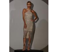 Jolie Moi Robe bodycon Jolie Moi à ourlet en V et sequins à col croisé Écru EU 46 (UK 18)