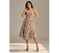 Jolie Moi Robe mi-longue Jolie Moi froncée à manches Volant Marron EU 38 (UK 10)