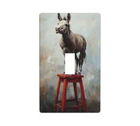 Jolie mule debout sur un tabouret rouge - Plaque murale décorative à bascule unique pour cuisine, ferme, chambre à coucher, salle de bain