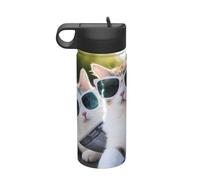 Jolie paire de chats en acier inoxydable avec paille pour loisirs en plein air