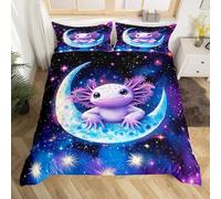 Jolie parure de lit axolotl pour lit simple, housse de couette romantique à paillettes, étoiles, galaxie, décoration de chambre de garçons et filles, housse de couette motif dessin animé, bleu violet,