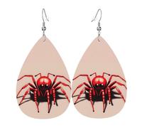 Jolie petite araignée rouge boucle d'oreille en cuir forme de goutte d'eau élégante, parfait pour les femmes, et un excellent choix de décoration pour les fêtes et les vacances.